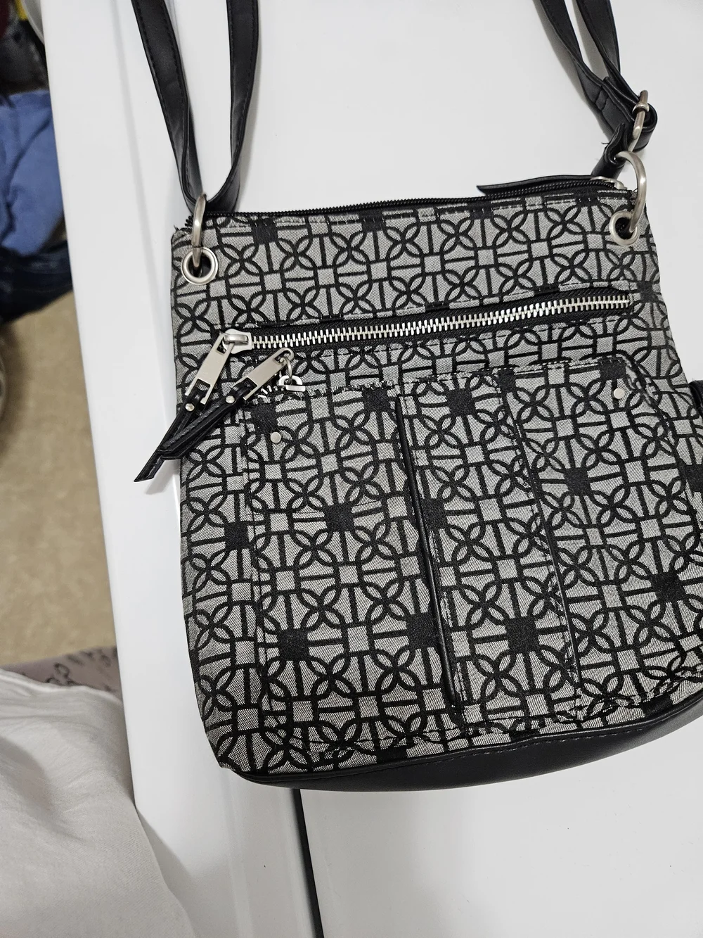 Everday Black & Cream Patterned Crossbody Bag with Tahari Wallet Included